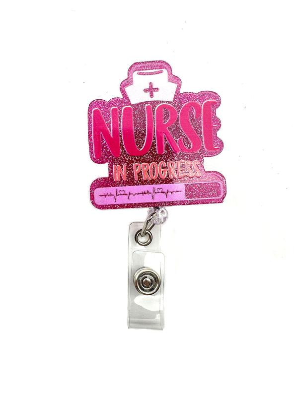 Nurse in Progress Retractable Badge Brooch,  Cute Name Badge Holder with ID Clip for Nurse Doctor Student Volunteer Employee, Fashion Accessories for Women & Men