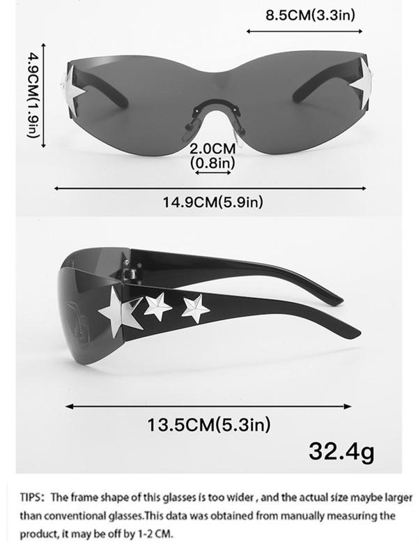 Unisex Street Style Star Design Wrap Around Sunglasses, Trendy Y2K Sunglasses for Everyday Use, Fashionable Versatile Sunglasses for Men & Women