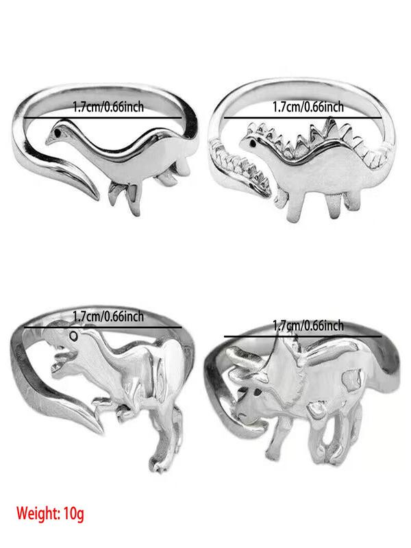 4pcs Cute Dinosaur Design Cuff Ring For Daily Decoration, Animal Theme Alloy Ring For Boy & Girl, Fashion Accessories For Daily Wear