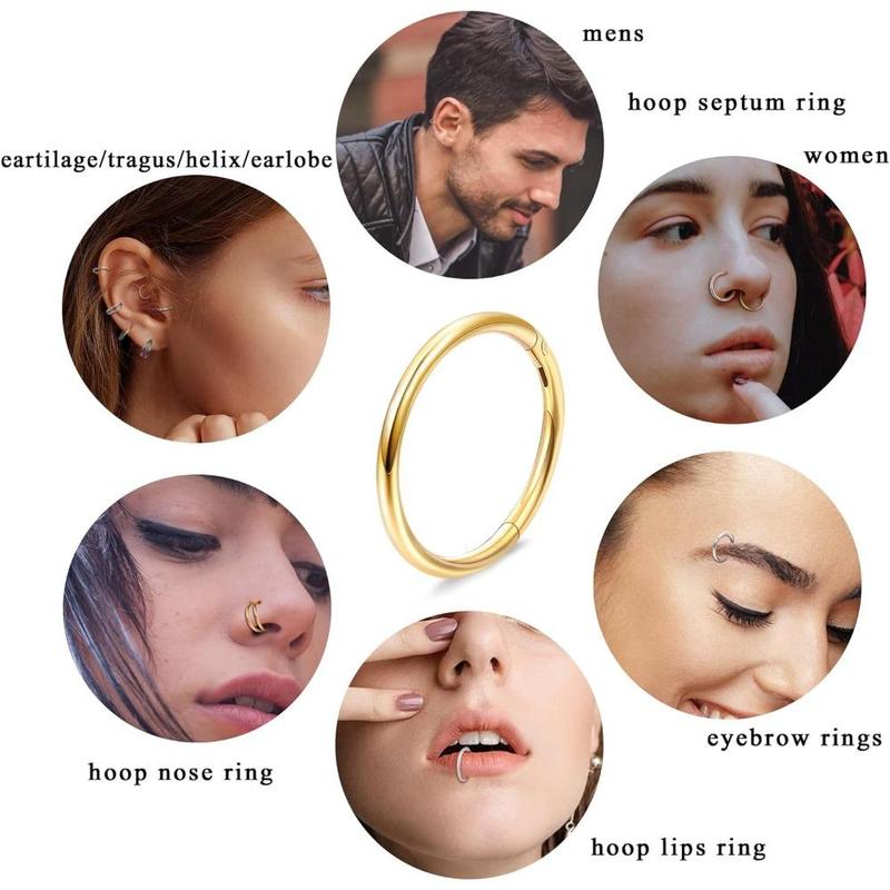 FLORIDECO 3-4PCS Surgical Steel 18G Nose Rings Hoops Earrings Tragus Septum Piercing CZ Clicker Septum Ring Hinged Segment Septum Conch Lip Cartilage Double Hoops 8mm 10mm For Women Men Daily