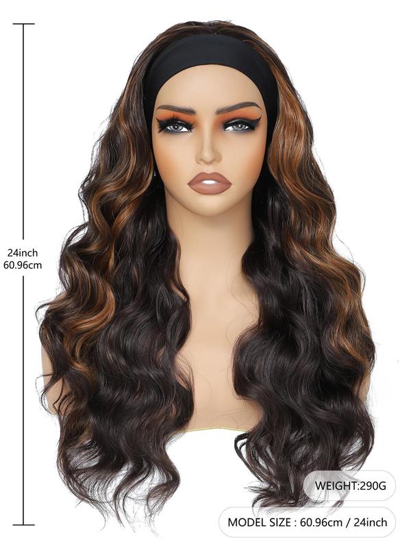 24 Inch Long Body Wavy Glueless Headband Wigs for Women, Hairstyles Ideas, Natural Looking Gorgeous Fluffy Glueless Wigs with Headband, Full Machine Wigs for Cosplay, Anime Or Costume Party Hairstyle, Back To School, Fall Outfit、Fall Freshness