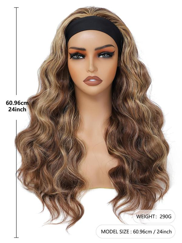 24 Inch Long Body Wavy Glueless Headband Wigs for Women, Hairstyles Ideas, Natural Looking Gorgeous Fluffy Glueless Wigs with Headband, Full Machine Wigs for Cosplay, Anime Or Costume Party Hairstyle, Back To School, Fall Outfit、Fall Freshness