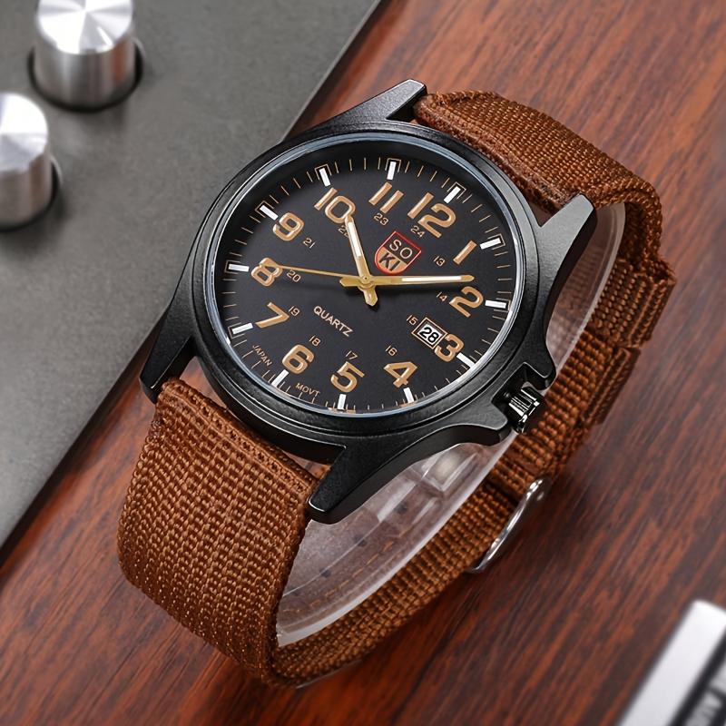 SOKI Men's 4pcs Fashion Watch Set with Calendar - Casual Quartz Watches, Nylon Strap, Alloy Case - Perfect Father's Day Gift