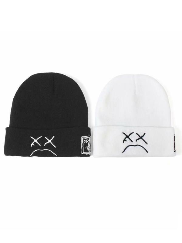 Unisex Cartoon Face Embroidery Beanie Hat, Casual Trendy Beanie Hat, Fashionable Hat for Fall & Winter for Men & Women