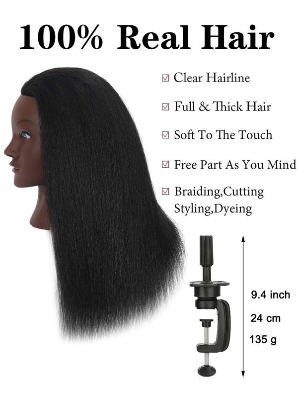 16 Inch Long Straight Hair Mannequin Head, Hairdresser Cosmetology Mannequin Doll Head, Practice Braiding Hairdressing Tool