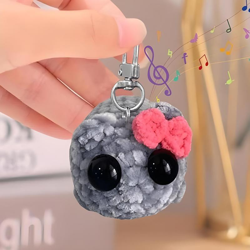 Sad hamster keychain cute crochet emoji plush front knitted hamster with bow desk home decoration gift hamster knitted doll accessories, keychain with music