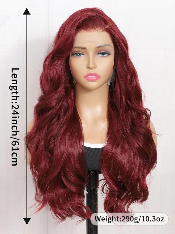 24 Inch Burgundy Ginger Long Body Wavy Wigs for Women, Gorgeous Fluffy Wigs without Bangs, Synthetic Heat Resistant HD Lace Front Wigs for Party, Daily Use