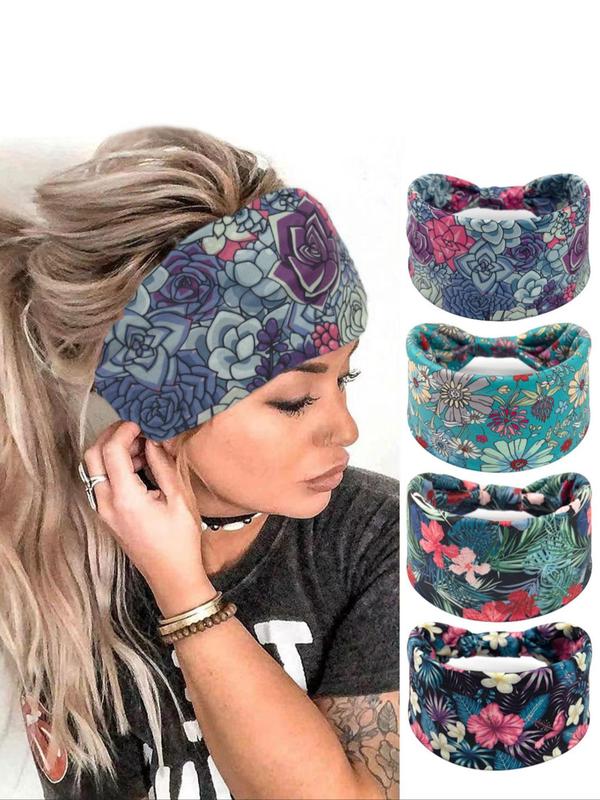 Women's Ditsy Floral Print Knot Design Hair Band, Breathable Elastic Hair Band, Hair Accessories for Women & Girls