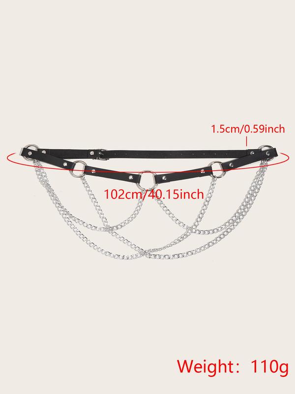 Women's Punk Style Chain Decor Belt, Fashionable O-ring Design Studded Decor Belt for Party, Trendy All-match & Exquisite Belt for Birthday Gift