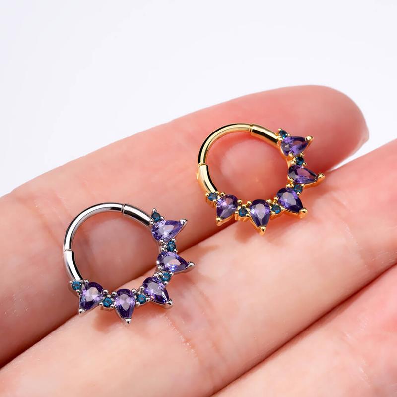 Oufer 16G Gorgeous Purple CZ Hinged Segment Septum Ring