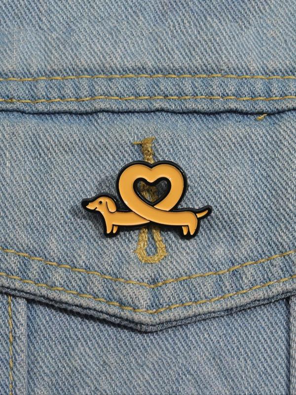 Cute Cartoon Dachshund Dog Design Brooch, Fashion Heart Design Alloy Badge for Daily Clothing Decor, Trendy All-match & Exquisite Brooch for Birthday Gift