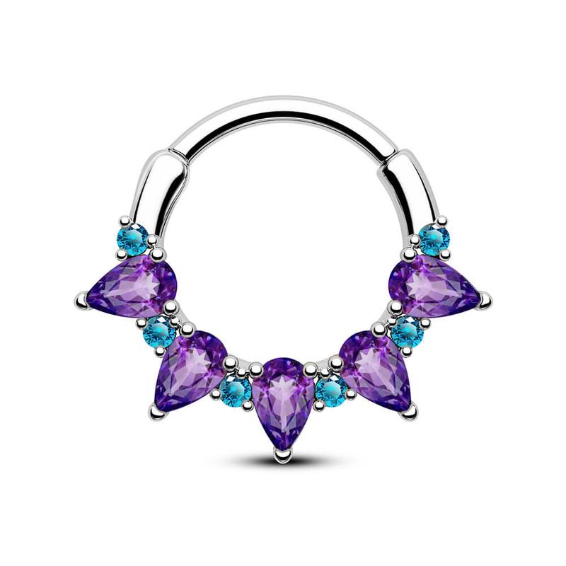 Oufer 16G Gorgeous Purple CZ Hinged Segment Septum Ring