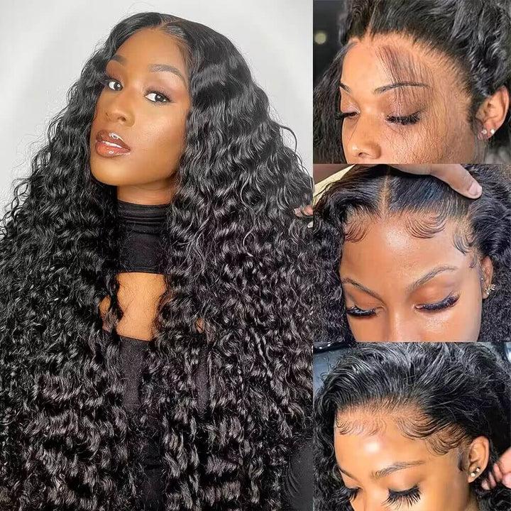 Subella 13x5 13x6 Full Lace Front Deep Wave Wig 200% Density Natural Black Color Human Hair HD Transparent Lace Pre Bleached Knots Wigs