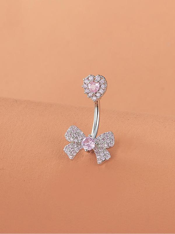 Rhinestone Decorated Bow Design Belly Ring, Navel Ring, Women's Belly Piercing Body Jewelry For Daily Decoration