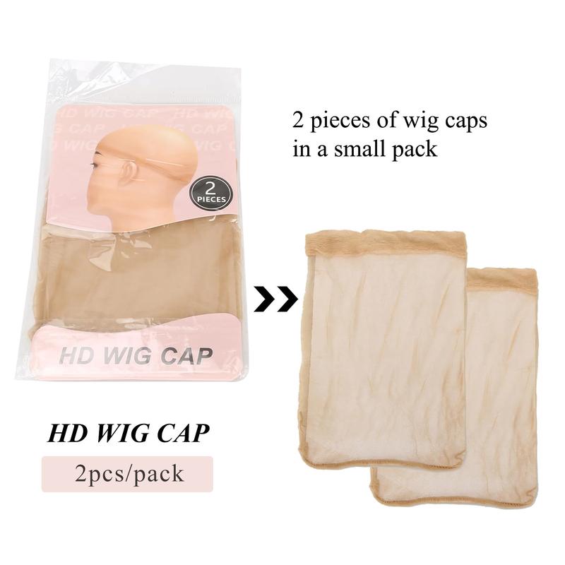 Bling Hair 1pack with 2pcs HD Wig Caps High Quality Transparent HD Hair Nets Weave Nylon Stretchy Lace Front Wig Cap for Women Men Light Brown