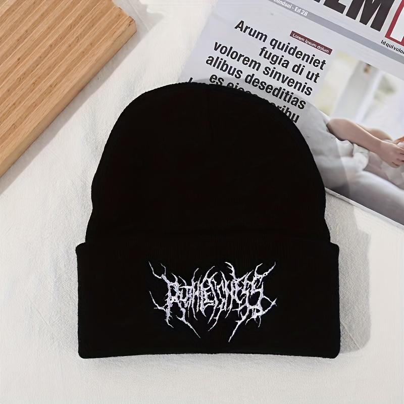 2PCs Men's Casual Gothic Scar Embroidery Knitted Beanie, Women's Fashion Street Ski Cap Men's