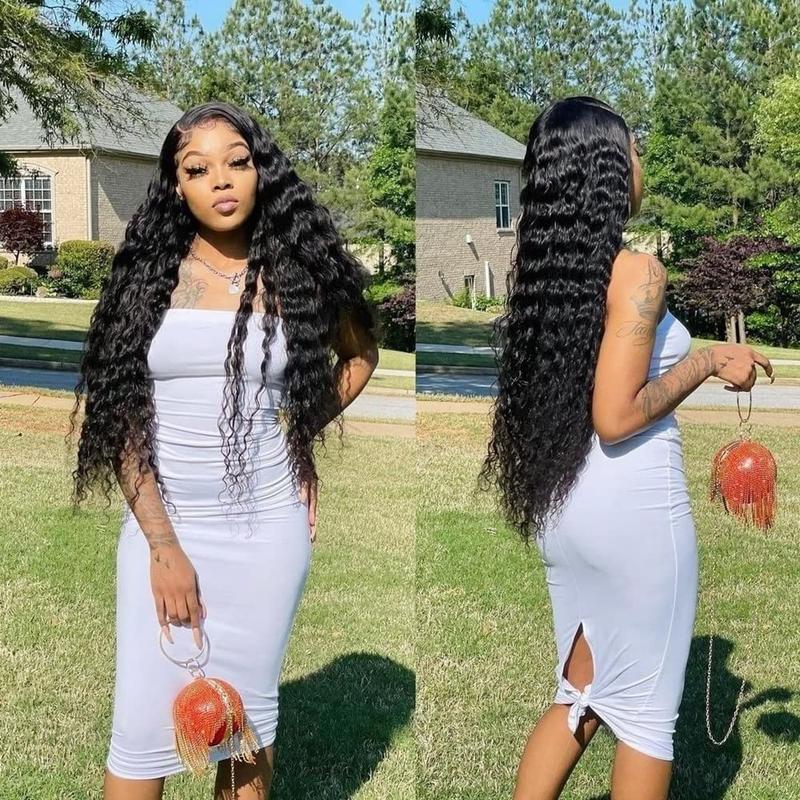 Subella 13x5 13x6 Full Lace Front Deep Wave Wig 200% Density Natural Black Color Human Hair HD Transparent Lace Pre Bleached Knots Wigs