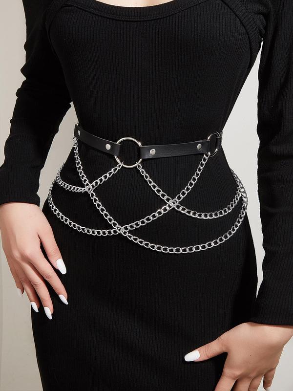 Women's Punk Style Chain Decor Belt, Fashionable O-ring Design Studded Decor Belt for Party, Trendy All-match & Exquisite Belt for Birthday Gift