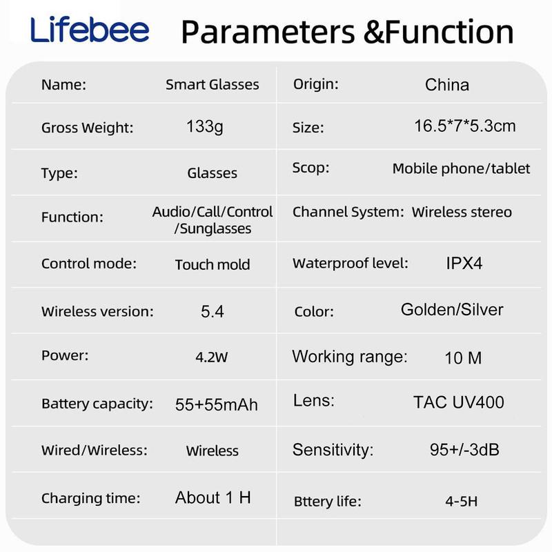 LIFEBEE Lifebee Intelligent Wireless Color Changing Glasses, Fashionable Multifunctional Smart Glasses, Anti Blue Light Glasses for Indoor & Outdoor