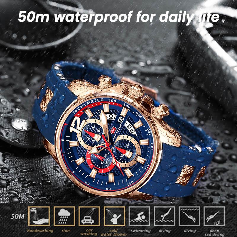 MF MINI FOCUS Watches for Mens Fashion Sports Waterproof Chronograph Watches with Silicone Strap Business Work Wrist Watch Auto Date Watches Silicon  for Men