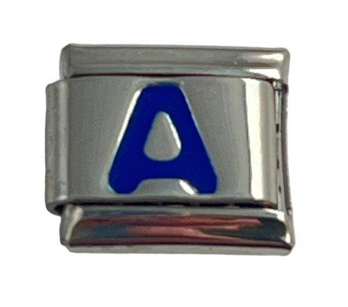 Italian Charm Link Blue Letter A 9mm