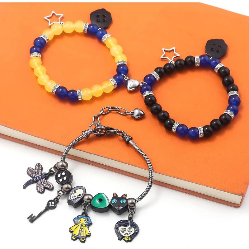 Coraline Charms Bracelet Key Seeing Stone Necklace - Halloween Costume Jewelry Gift for Women Men and Fans