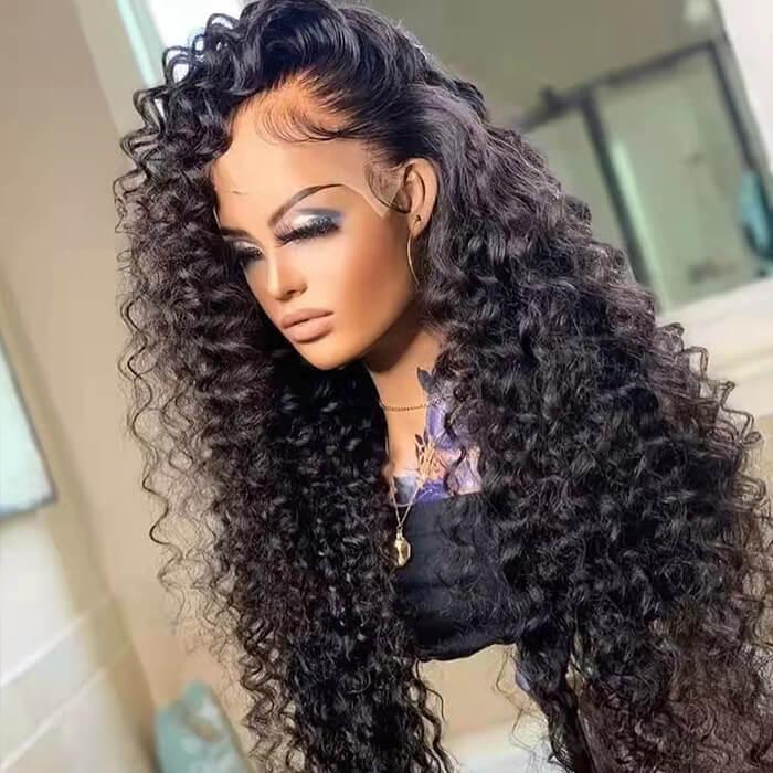 Subella 13x5 13x6 Full Lace Front Deep Wave Wig 200% Density Natural Black Color Human Hair HD Transparent Lace Pre Bleached Knots Wigs