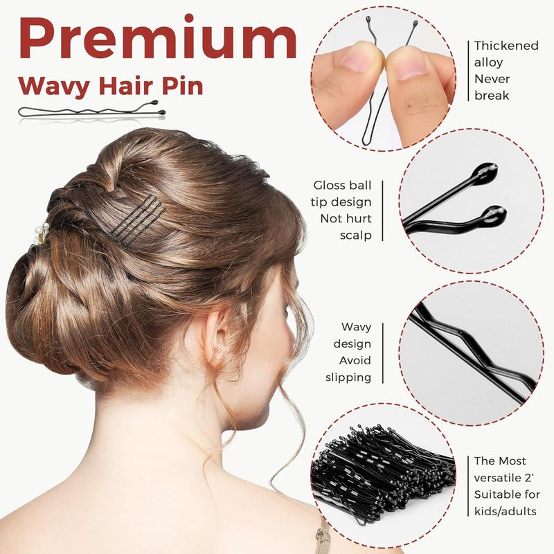 300 Bobby Pins Black, Black Hair Pins for Women , Invisible Wave Hair clips Bulk Storage box, Pain-Free Hairpins 2 Inch Black