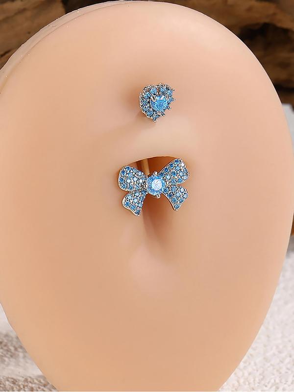 Rhinestone Decorated Bow Design Belly Ring, Navel Ring, Women's Belly Piercing Body Jewelry For Daily Decoration