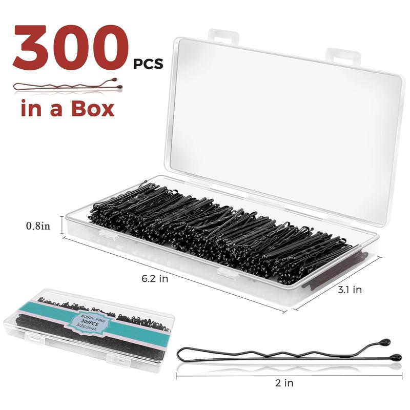 300 Bobby Pins Black, Black Hair Pins for Women , Invisible Wave Hair clips Bulk Storage box, Pain-Free Hairpins 2 Inch Black