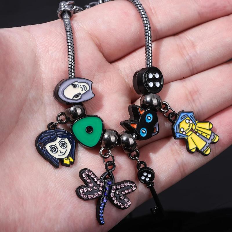 Coraline Charms Bracelet Key Seeing Stone Necklace - Halloween Costume Jewelry Gift for Women Men and Fans