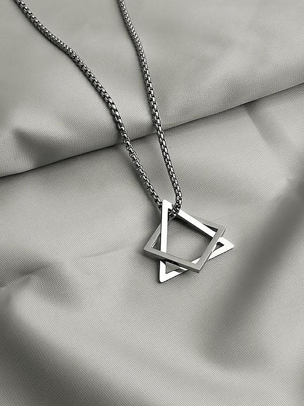 Men's Punk Style Triangle Shaped Pendant Necklace, Trendy Stainless Steel Jewelry for Party, Daily Clothing Decor, Gifts for Boy