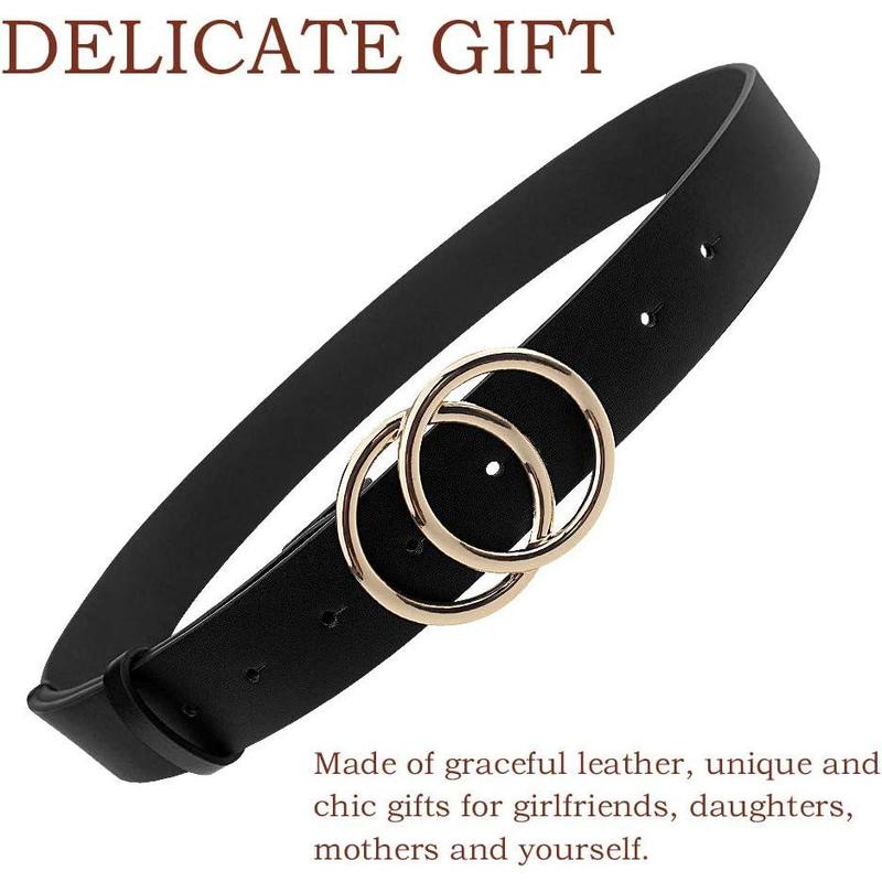 Women's PU Leather Belt Double O Ring Soft Faux Leather Waist Belt