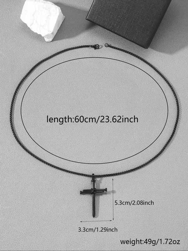 Men's Simple Style Plain Color Necklace with Cross Pendant Design, Casual Trendy Pendant Necklace For Daily Decoration As Gift With Box