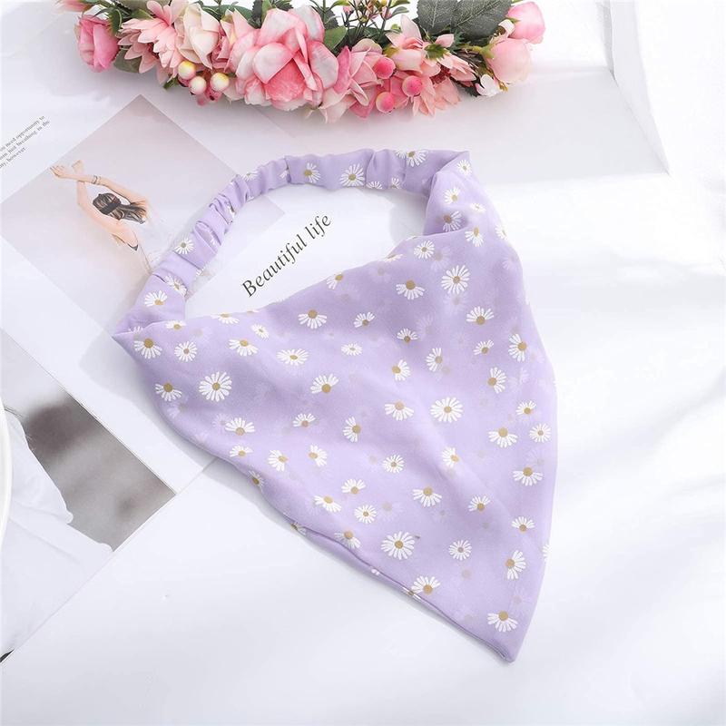 3PCS Set Floral Printed Elastic Hair Scarf Headband Chiffon Head Kerchief Headband Floral Hair Scarves Hair Clips Hair Bandanas