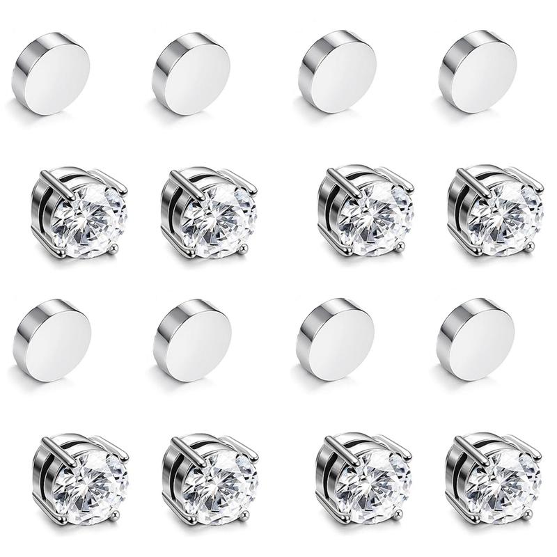 Stainless Steel Magnetic Stud,4 Pair  3 Pair  2 Pair  1 Pair Earrings for Men Women, Non Piercing Clip on Earrings 8MM 6MM