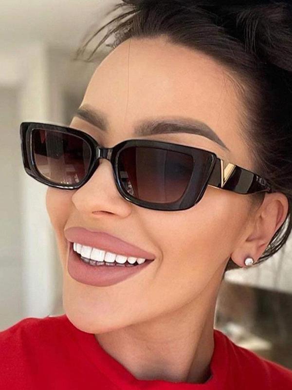 Unisex Vintage Rectangle Frame Sunglasses, Trendy Casual Full Rim UV400 Sunglasses for Everyday Use, Fashion Accessories for Outdoor Activities