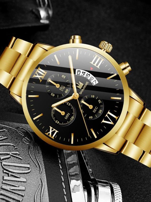 Men's Casual Sportive Analog Quartz Watch with Stainless Steel Band As Gift, Elegant Business Wristwatch for Business & Daily Use, Minimalist Aesthetic Watch Gift without Box