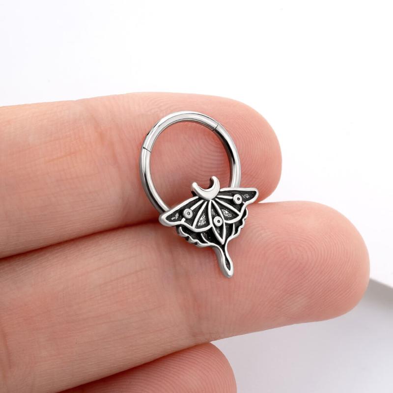 Oufer Halloween 16G Vintage Moon Phase Death Moth Hinged Segment Septum Ring Helix Piercing Inner Diameter 10mm 316L Stainless Steel