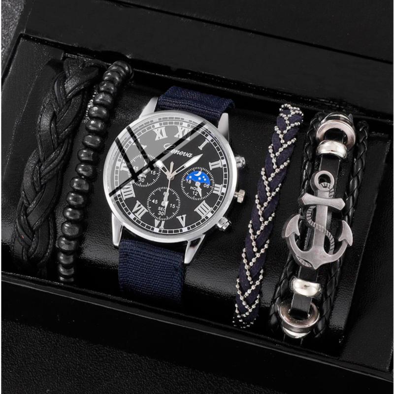 set Men's Casual Quartz Watch & Bracelet Combo Father's day