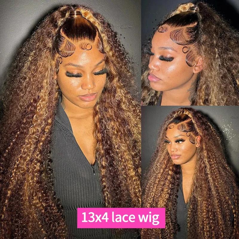 Honey Blonde Kinky Curly 13x4 13x6 Hd Lace Frontal Human Hair Wigs Pre Plucked Highlight Omber Colored Glueless 4x4 Closure Wigs