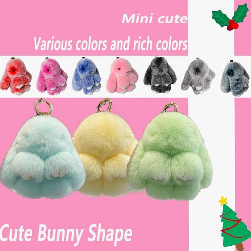 BunnyLulu Handmade Soft Bunny PomPom Keychain with Tin Box - Cute Charms for Phone Bag Car - Plush Pendants - Gifts for Women Girls