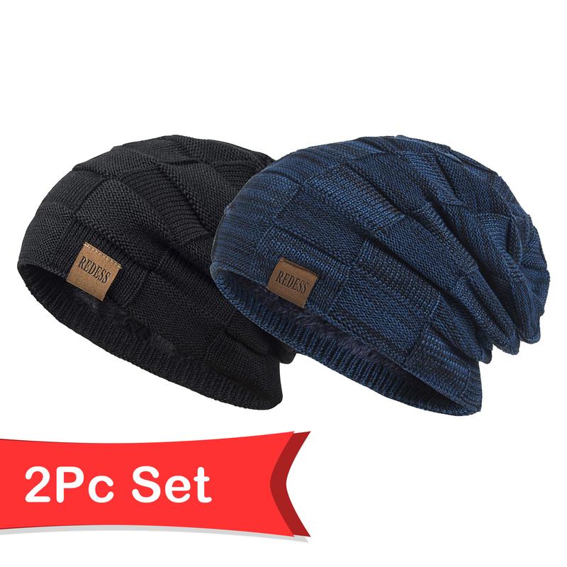 2PCS REDESS Beanie Hat for Men and Women Winter Warm Hats Knit Slouchy Thick Skull Cap warm hat winter hat