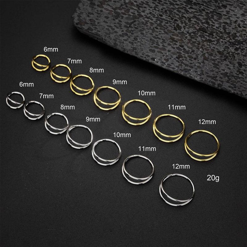 Oufer 20G Hinged Segment Double Rows Nose Nostril Piercing Hoop Ring Helix Conch Lobe Hoop Cartilage Hoop Ring 5mm 6mm 7mm 8mm 9mm 10mm 11mm 12mm