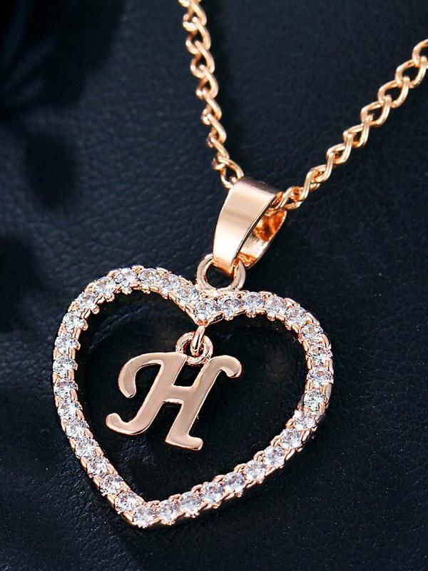 Hollow Letter & Heart Necklace, Elegant Rhinestone Decor Pendant Necklace for Women, Fashion Stainless Steel Jewelry for Daily Use