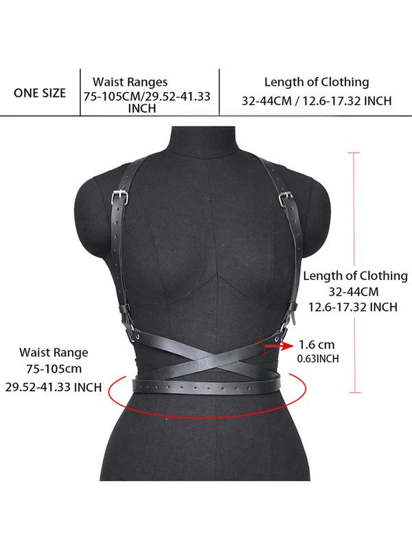 Women's Punk Style Ring Linked Buckle Harness Belt, Fashion PU Buckle Chest Belt, Classic Trendy Harness Belt For Party Outfits