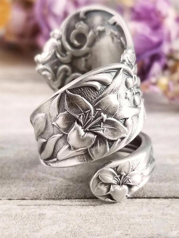 Flower Engraved Copper Ring,  Fashion Jewelry for Party, Daily Clothing Decor, Trendy All-match & Exquisite Wedding Party Jewelry Gift