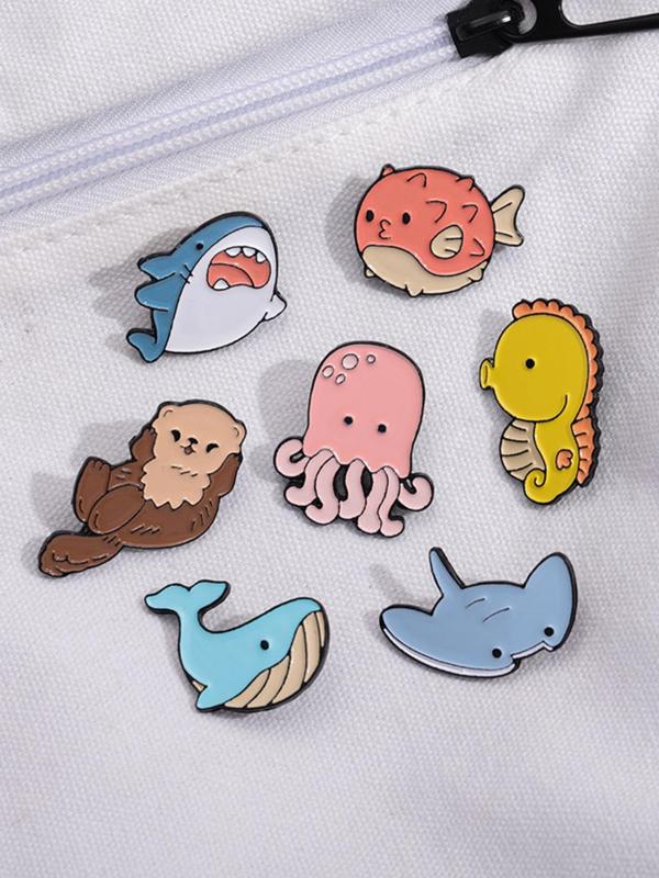 Cute Cartoon Marine Life Design Brooch, Fashion Alloy Badge for Daily Clothing Decor, Trendy All-match & Exquisite Brooch for Birthday Gift