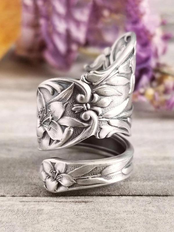 Flower Engraved Copper Ring,  Fashion Jewelry for Party, Daily Clothing Decor, Trendy All-match & Exquisite Wedding Party Jewelry Gift