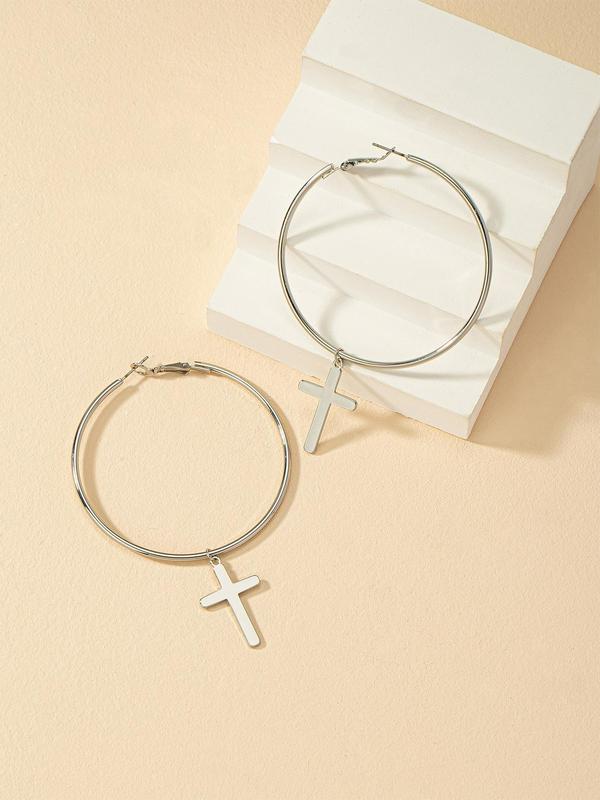 1 Pair Simple Fashion Cross Design Hoop Earrings, Casual All-match Ear Jewelry for Party, Daily Clothing Decor